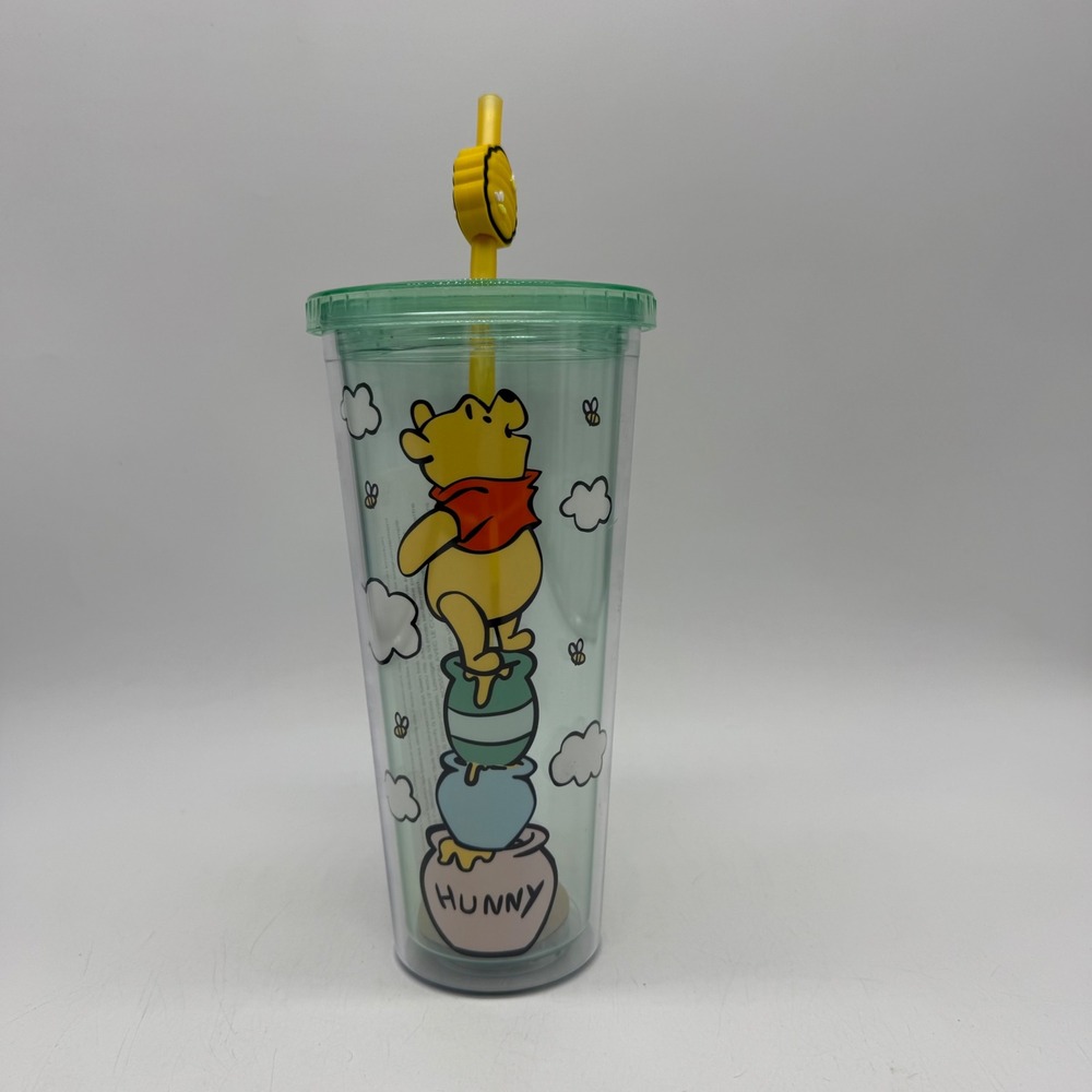 Silver Buffalo Disney Winnie the Pooh Hunny Pot Carnival Cup Lid Straw 24oz New